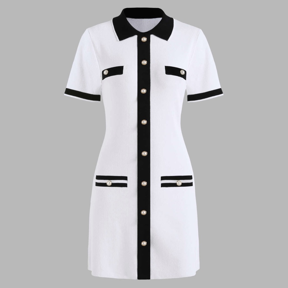 Contrasting Edge Pearl Knit Dress